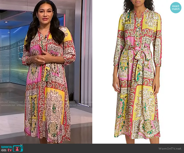Elie Tahari The Mila Baroque-Print Midi-Dress worn by Morgan Radford on NBC News Daily