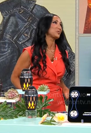 Elizabeth Werner’s orange wrap jumpsuit on CBS Mornings