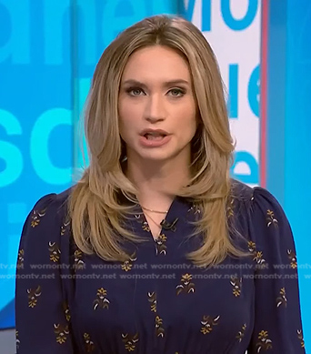 Ellison Barber’s navy floral long sleeve dress on NBC News Daily
