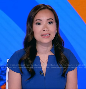 Em Nguyen’s blue notch collar dress on Good Morning America
