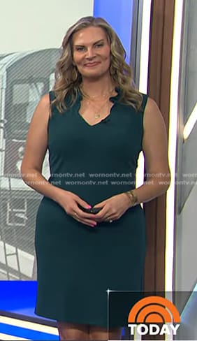 Emily West’s green ruffle neck sheath dress on Today