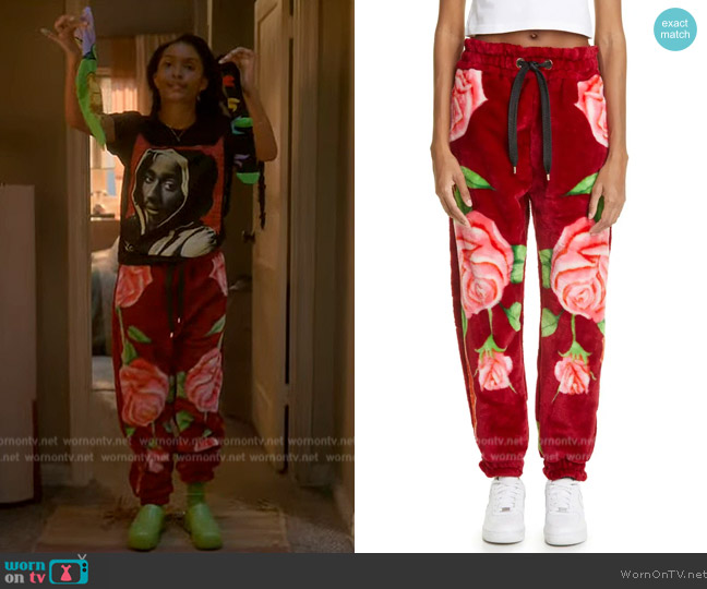 Equihua Unisex Floral Arreglo Joggers worn by Zoey Johnson (Yara Shahidi) on Grown-ish