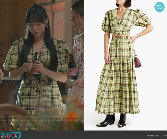 Derek Lam 10 Crosby Cropped checked cotton-blend poplin top worn by (Artemis) on Sweet Magnolias