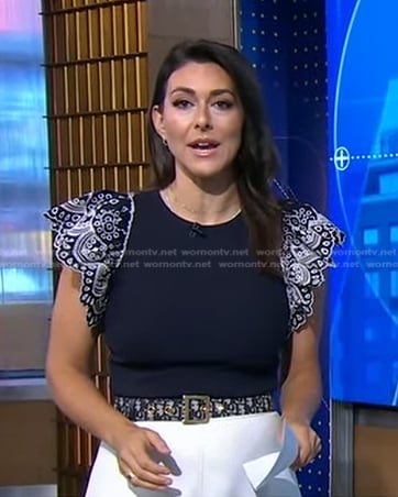 Erielle’s navy broderie ruffle top on Good Morning America
