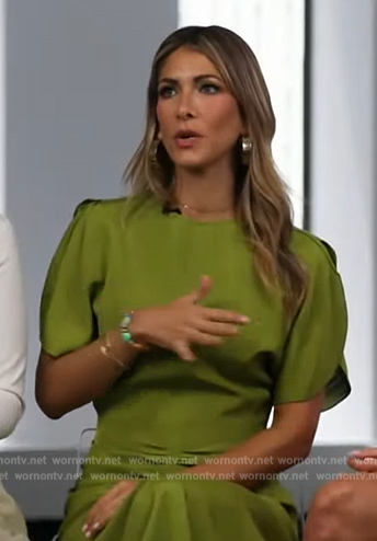 Erin Lichy’s green satin gathered dress on The View