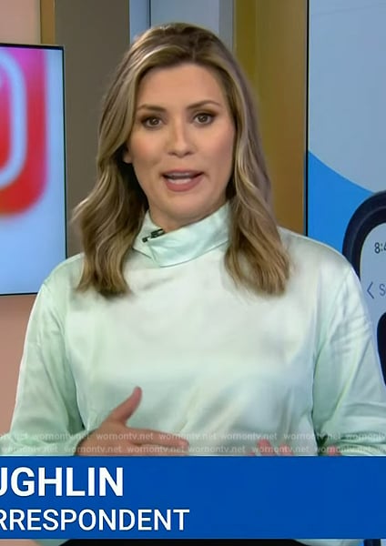 Erin McLaughlin’s mint cowl neck top on NBC News Daily