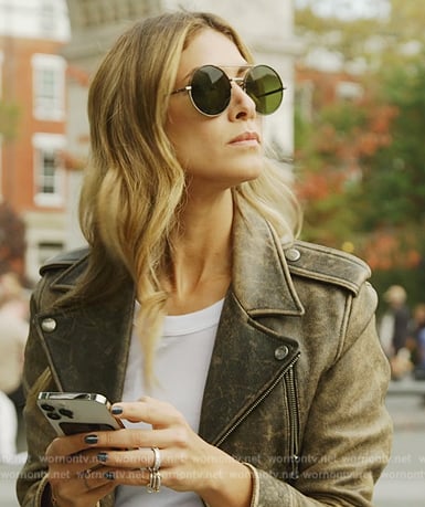 Erin’s aviator sunglasses and jacket on The Real Housewives of New York City