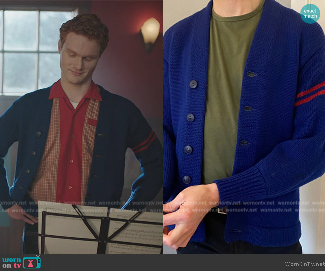 Vintage Knit Varsity Letterman Cardigan worn by (Nicholas Barasch) on Riverdale