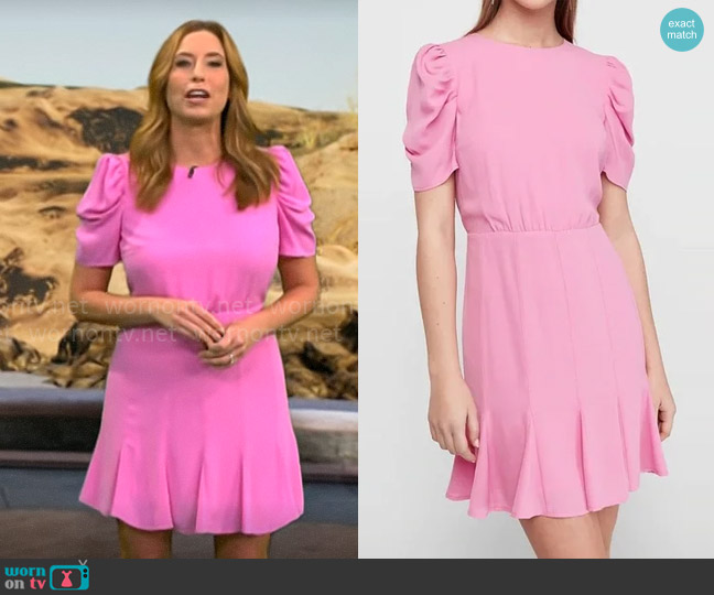 Express Puff Sleeve Fit and Flare Dress worn by Stephanie Abrams on CBS Mornings
