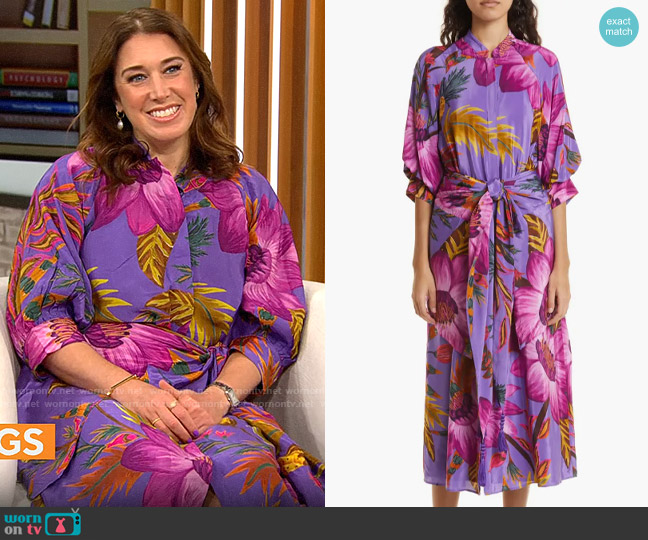 FARM Rio Floral Balloon Sleeve Shirtdress worn by Sarah Gelman on CBS Mornings