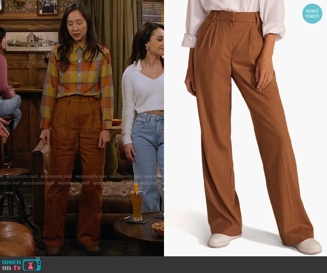 Favorite Daughter The Favorite Pinstripe Pants in Camel Pinstripe worn by Ellen (Tien Tran) on How I Met Your Father