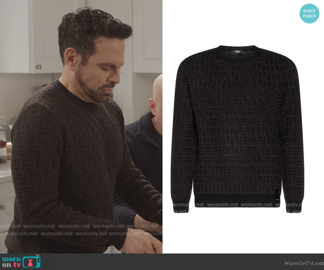 Fendi FF Motif Intarsia Crewneck Jumper worn by (Mario Cantone) on And Just Like That