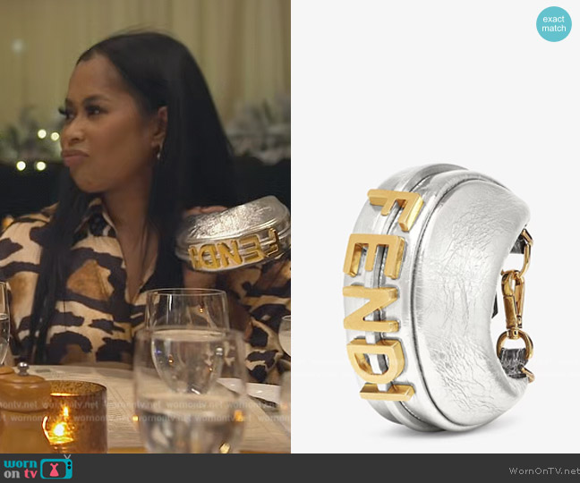 Fendi Silver Leather Charm Nano Fendigraphy worn by Lisa Wu on The Real Housewives of Atlanta