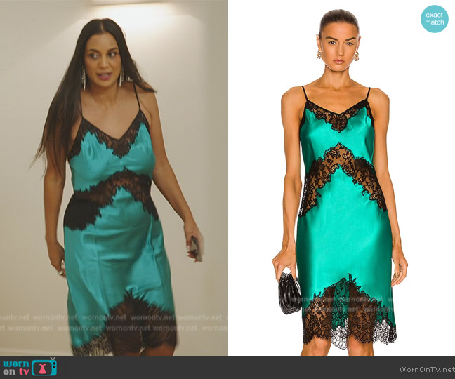 Fleur Du Mal Cherie Lace Slip Dress worn by Jessel Taank on The Real Housewives of New York City