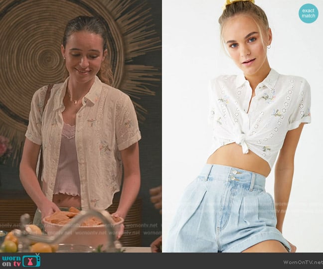 Forever 21 Floral Embroidered Eyelet Shirt worn by CeCe Matney (Harlan Drum) on Sweet Magnolias
