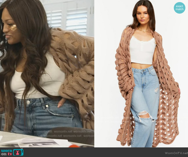Forever 21 Open-Knit Longline Cardigan Sweater worn by Drew Sidora on The Real Housewives of Atlanta