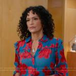 Francey’s blue and red floral blouse on So Help Me Todd