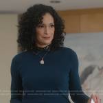 Francey’s teal sweater with embroidered collar on So Help Me Todd
