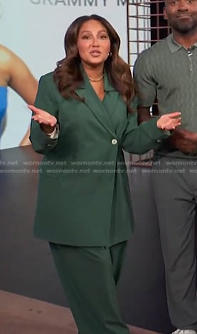Adrienne’s green blazer and pants on E! News