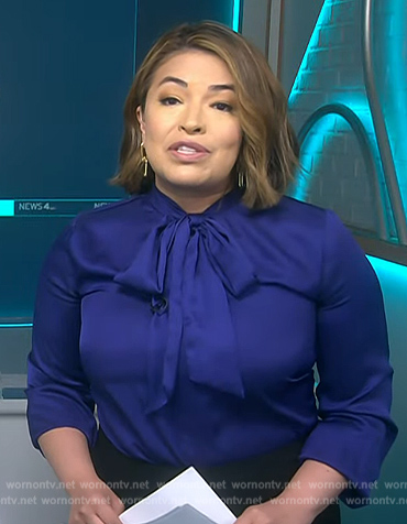 Gilma Avalos’s blue tie neck blouse on NBC News Daily