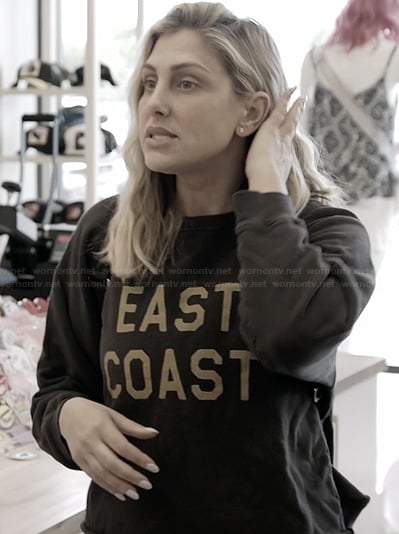 Gina’s black East Coast sweatshirt on The Real Housewives of Orange County