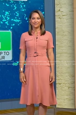 Ginger’s pink belted button front dress on Good Morning America