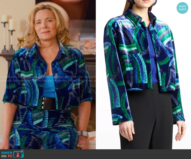 Giorgio Armani Abstract-Print Velvet Crop Jacket worn by Madolyn Addison (Kim Cattrall) on Glamorous