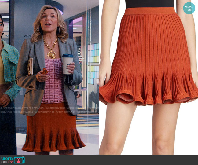 Givenchy Ruffle Hem Rib Knit Miniskirt worn by Madolyn Addison (Kim Cattrall) on Glamorous
