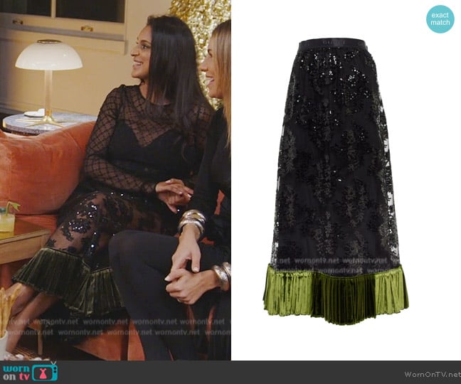 Gucci Sequined Lace Midi Skirt worn by Jessel Taank on The Real Housewives of New York City