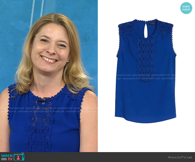Halogen Lace Detail Stretch Crepe Tank Top worn by Laura Vanderkam on Today