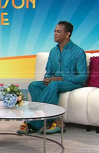 J. Harrison Ghee’s teal pleated jumpsuit on Today