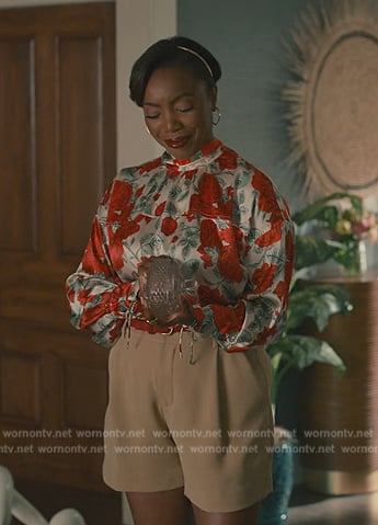 Helen’s floral print satin blouse on Sweet Magnolias