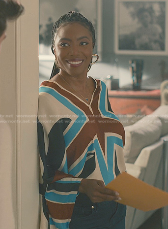 Helen’s printed v-neck blouse on Sweet Magnolias