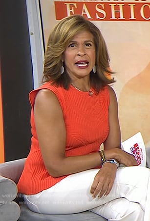 Hoda’s red ribbed peplum top on Today