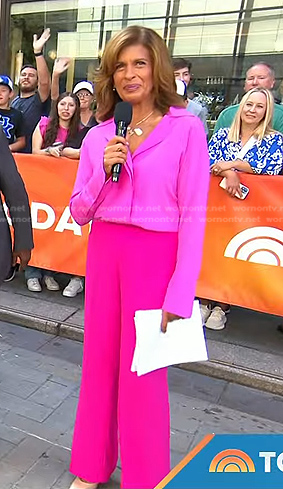 Hoda’s hot pink blouse and pants on Today