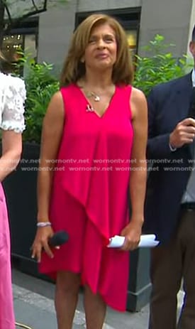 Hoda’s pink ruffle front sleeveless dress on Today