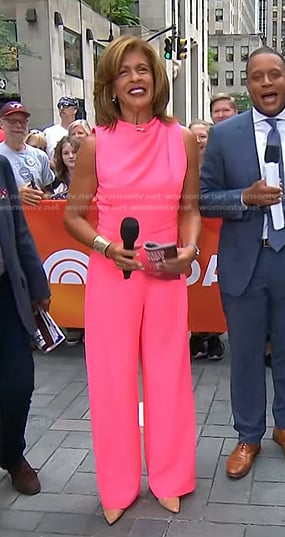 Hoda’s pink sleeveless wide-leg jumpsuit on Today