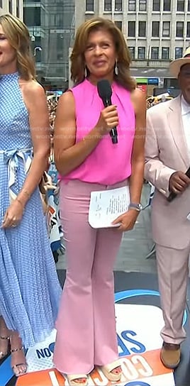 Hoda’s pink sleeveless top and flare jeans on Today