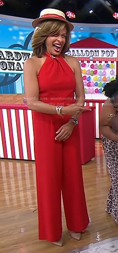 Hoda’s red halter neck jumpsuit on Today