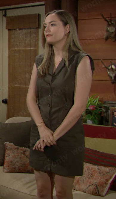 Hope’s green button front cargo dress on The Bold and the Beautiful