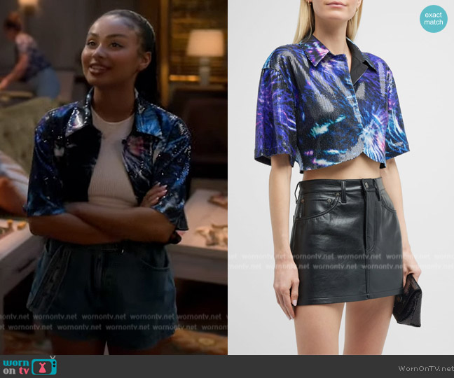 In The Mood For Love Gia Sequin Firework Top worn by Kiela (Daniella Perkins) on Grown-ish