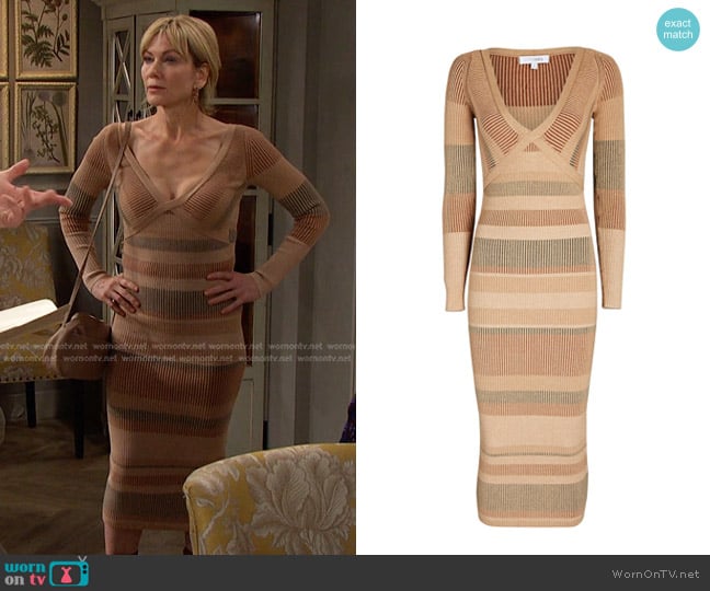 Intermix Isa Striped Rib Knit Sweater Dress worn by Kristen DiMera (Stacy Haiduk) on Days of our Lives