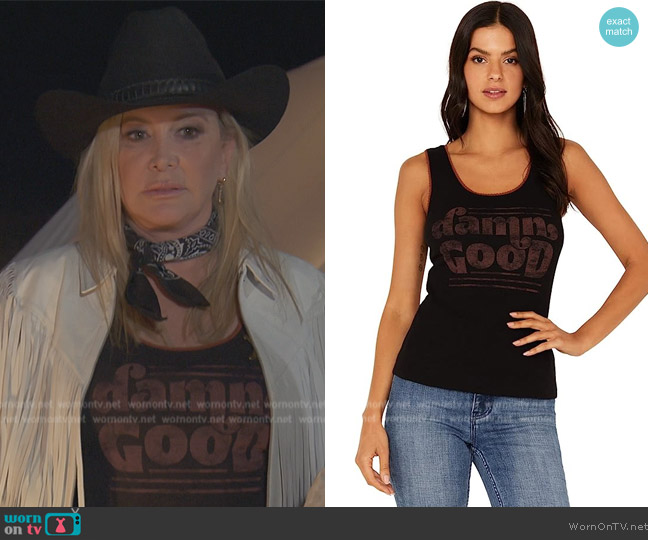 Damn Good Graphic Trustie Tank Top worn by Shannon Beador on The Real Housewives of Orange County