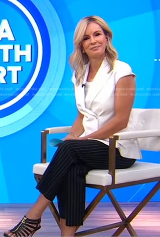Jennifer’s white cap sleeve blazer and striped pants on Good Morning America
