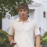 Jeremiah’s ivory knit polo shirt and brown striped shorts on The Summer I Turned Pretty