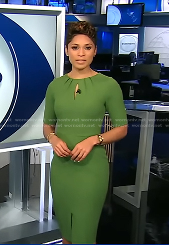 Jericka’s green keyhole dress on CBS Evening News