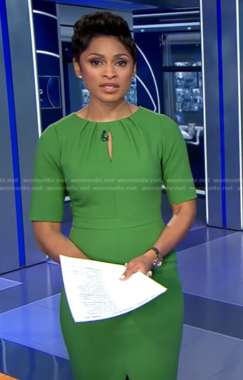 Jericka’s green keyhole dress on CBS Evening News