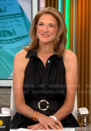 Jill Schlesinger’s black pleated shirtdress on CBS Mornings