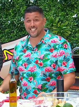 Joe Isidori’s blue floral flamingo print shirt on Good Morning America