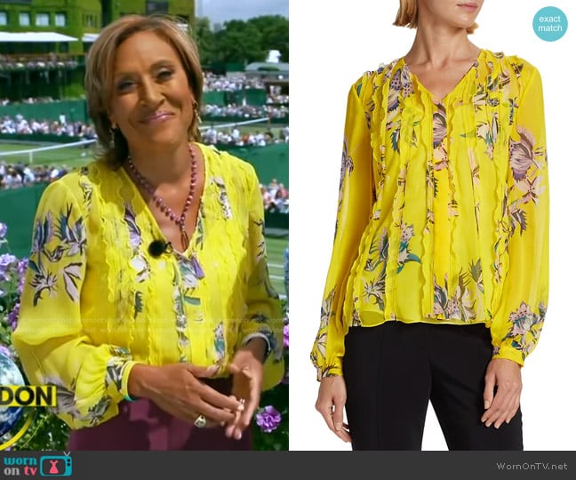 Jason Wu Collection Floral Ruffle Chiffon Blouse worn by Robin Roberts on Good Morning America